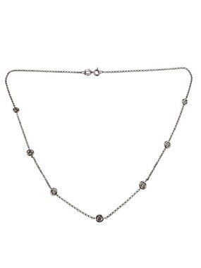 14K White Gold Bezel-Set Diamond Station Necklace 16" #25711